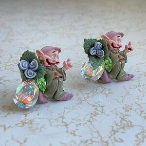 RARE WENDY GELL DISNEY SNOW WHITE DWARF DOPEY CLIP ON EARRINGS VINTAGE COSTUME